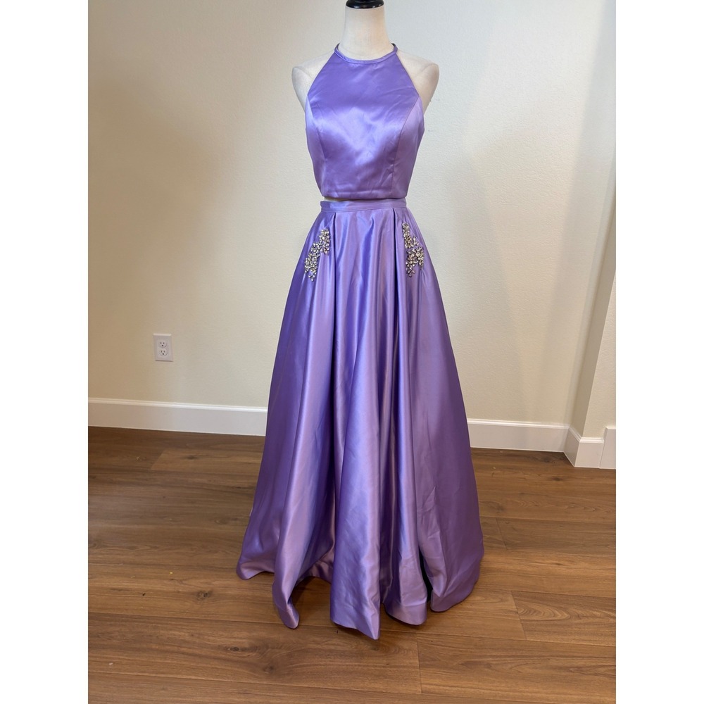 Sherri Hill 2 Piece Prom Dress Sz 6 Lavender Satin Rhinestone Gown Quinceanera